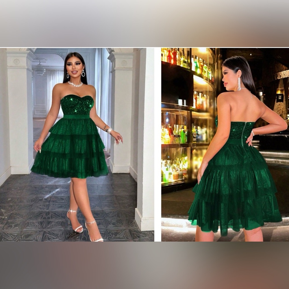 SHEIN Strapless Green Dress
